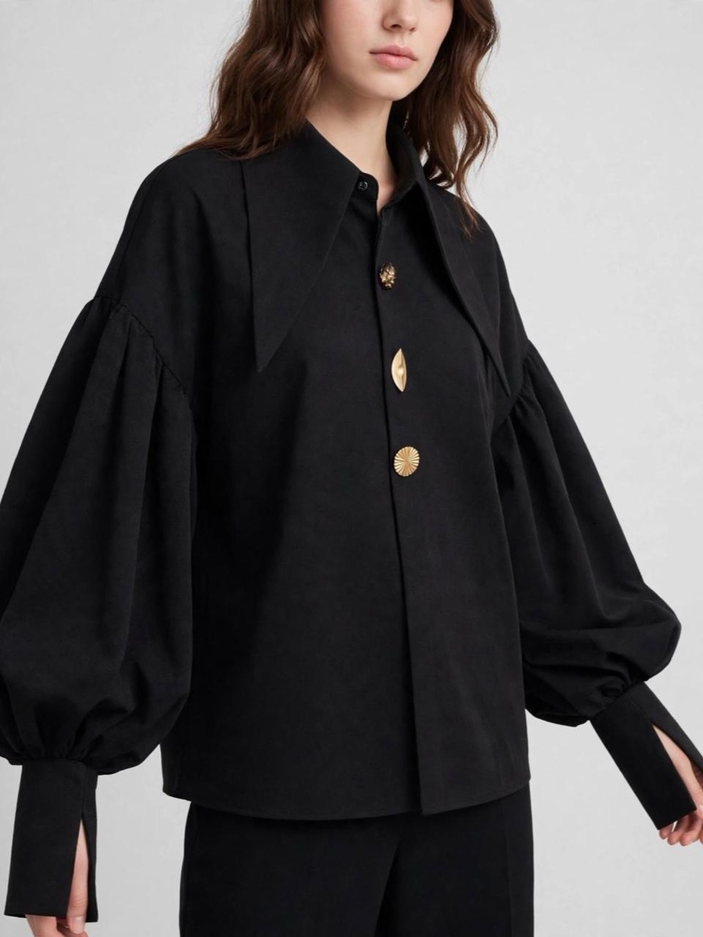 DINT Korea Black Balloon Sleeve Blouse – Size F (fits US M/L)